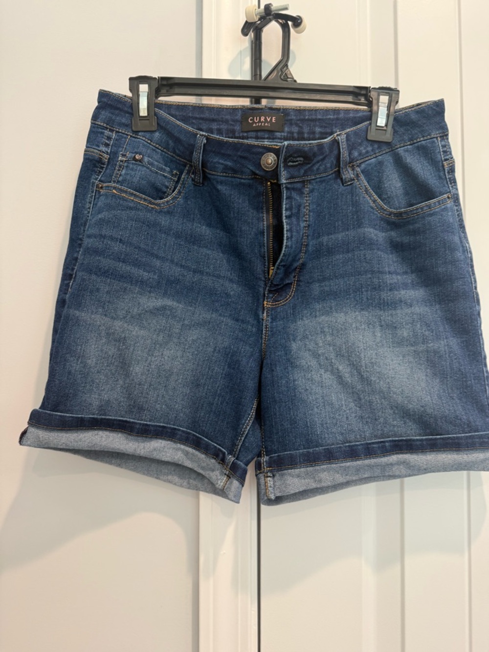 Mid-Rise Dark Blue Denim Shorts